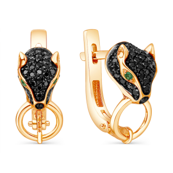 Золотые серьги с бриллиантами и изумрудами