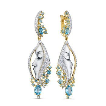 Золотые серьги с бриллиантами и топазами